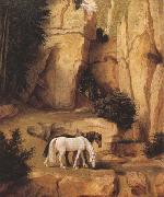Moritz von Schwind, A Hermit Leading Horses to the Trough (mk22)